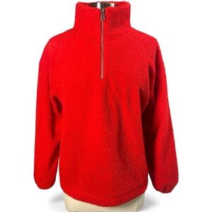 LOFT Red Fleece 3/4 Zip Pullover